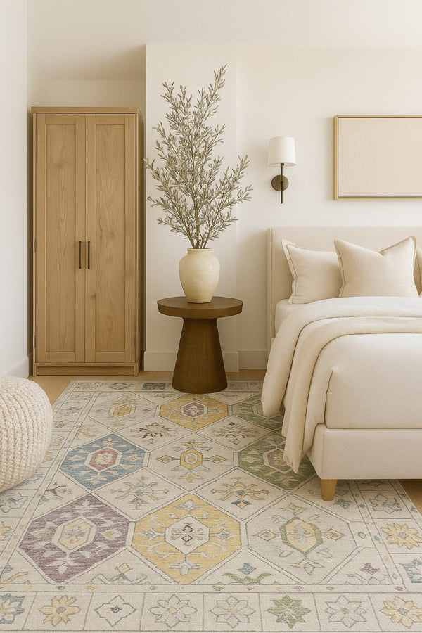 HomeRoots 4' Abstract Distressed Beige and Gray Area Rug - Modern, Soft, Stain-Resistant Design for Cozy Homes 5' X 8' 558857