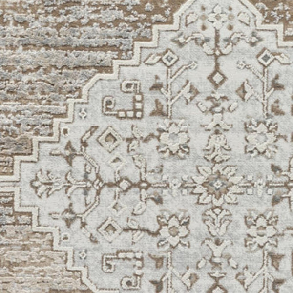 HomeRoots 4' Modern Beige and Brown Abstract Distressed Area Rug – Versatile, Stylish, Easy Care for Any Room 5' X 8' 558861