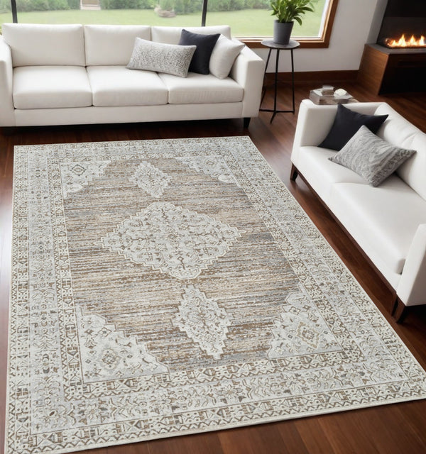 Homeroots 5' X 8' Beige And Brown Abstract Distressed Area Rug  Polypropylene 558861