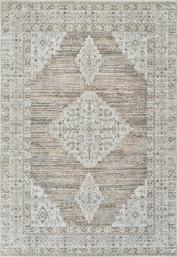 HomeRoots 4' Modern Beige and Brown Abstract Distressed Area Rug – Versatile, Stylish, Easy Care for Any Room 7' X 10' 558862