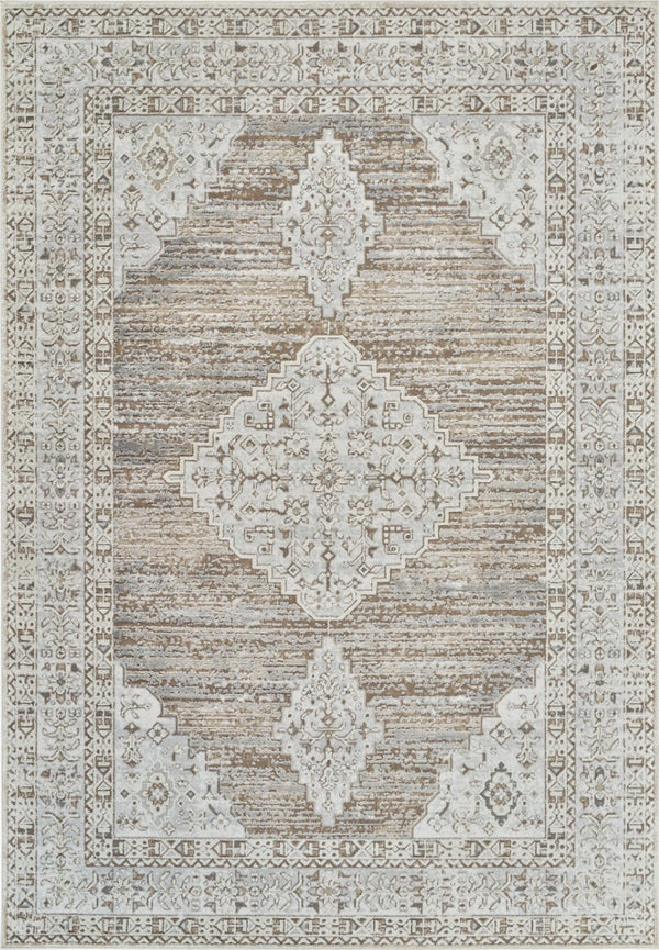 HomeRoots 4' Modern Beige and Brown Abstract Distressed Area Rug – Versatile, Stylish, Easy Care for Any Room 7' X 10' 558862