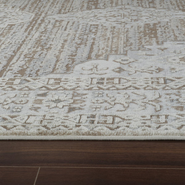 HomeRoots 4' Modern Beige and Brown Abstract Distressed Area Rug – Versatile, Stylish, Easy Care for Any Room 7' X 10' 558862