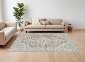 HomeRoots 4' Modern Beige and Brown Abstract Distressed Area Rug – Versatile, Stylish, Easy Care for Any Room 7' X 10' 558862