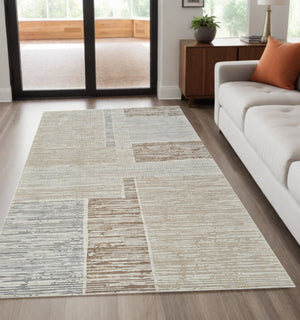 Homeroots 5' X 8' Beige And Brown Abstract Distressed Area Rug  Polypropylene 558865