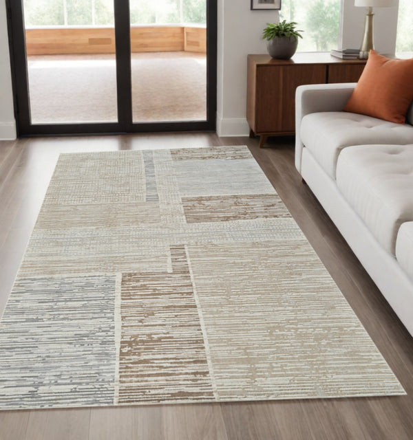 Homeroots 5' X 8' Beige And Brown Abstract Distressed Area Rug  Polypropylene 558865