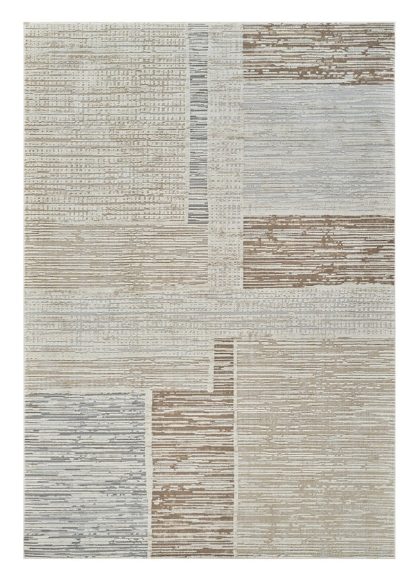 HomeRoots 4' Beige and Brown Abstract Distressed Area Rug - Durable, Stylish, and Easy-Care for Modern Homes 7' X 10' 558866