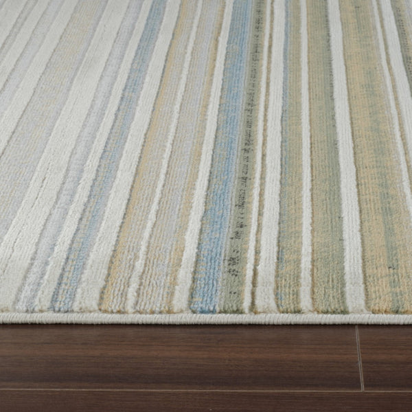 HomeRoots 4' Beige and Blue Abstract Distressed Area Rug - Elegant, Durable, Stain-Resistant, Easy-Care Design 4' X 6' 558868