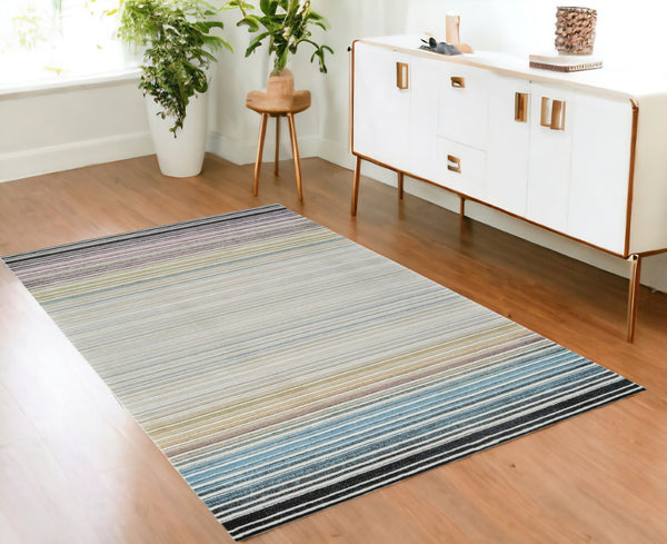 HomeRoots 4' Beige and Blue Abstract Distressed Area Rug - Elegant, Durable, Stain-Resistant, Easy-Care Design 4' X 6' 558868
