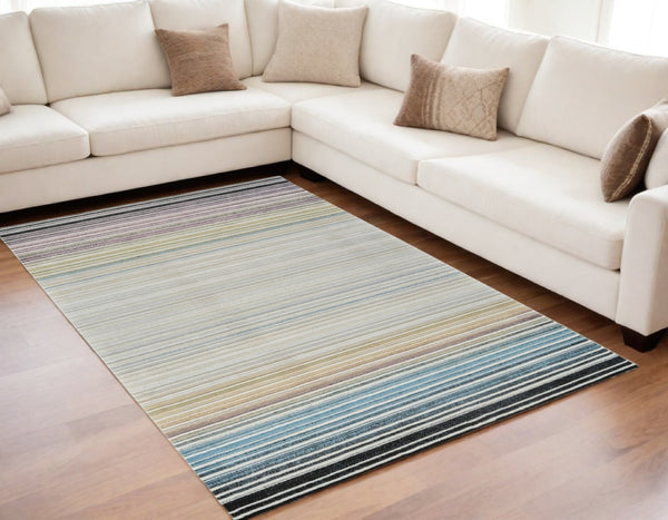 HomeRoots 4' Beige and Blue Abstract Distressed Area Rug - Elegant, Durable, Stain-Resistant, Easy-Care Design 5' X 8' 558869