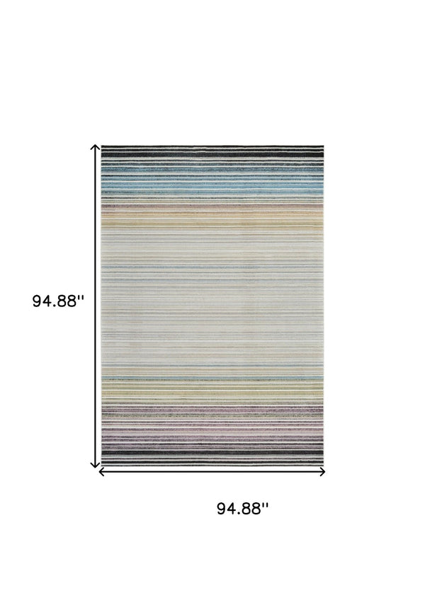 HomeRoots 4' Beige and Blue Abstract Distressed Area Rug - Elegant, Durable, Stain-Resistant, Easy-Care Design 8' X 11' 558871