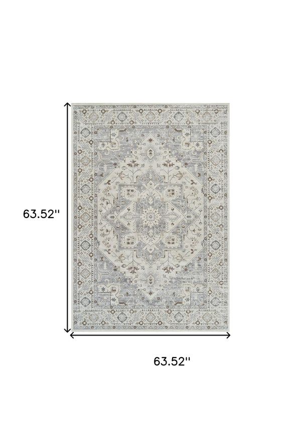 Homeroots 5' X 8' Gray And Beige Oriental Distressed Area Rug  Polypropylene 558873