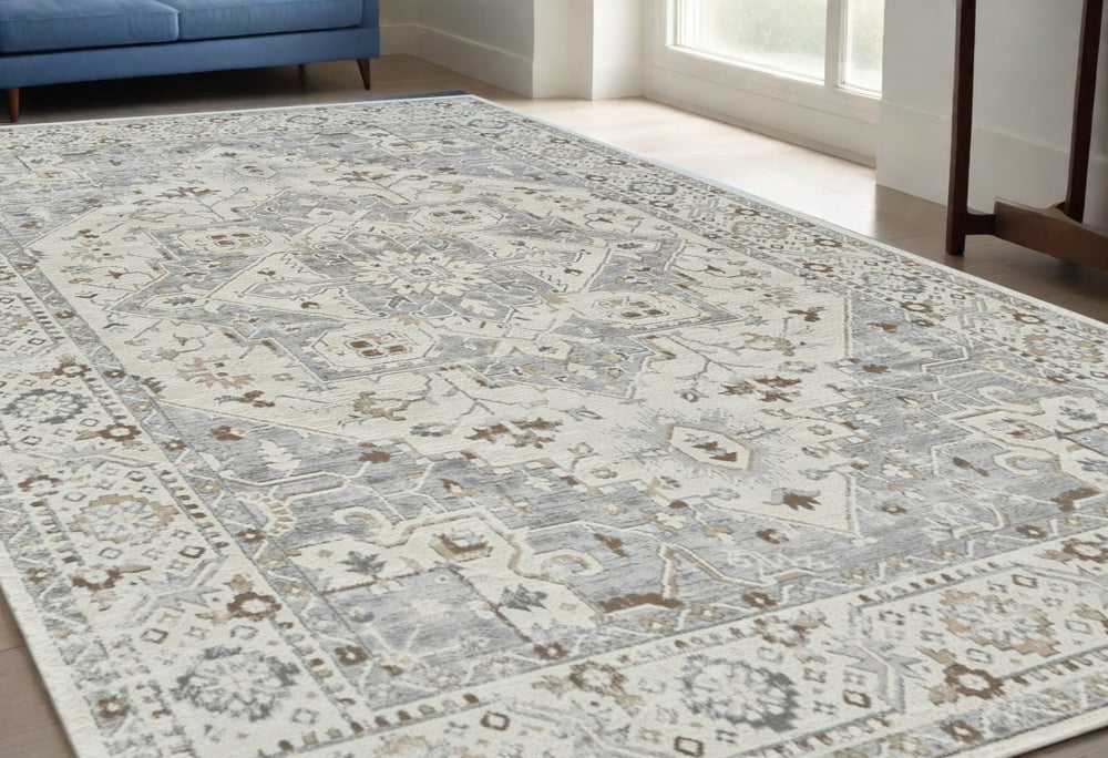 Homeroots 5' X 8' Gray And Beige Oriental Distressed Area Rug  Polypropylene 558873