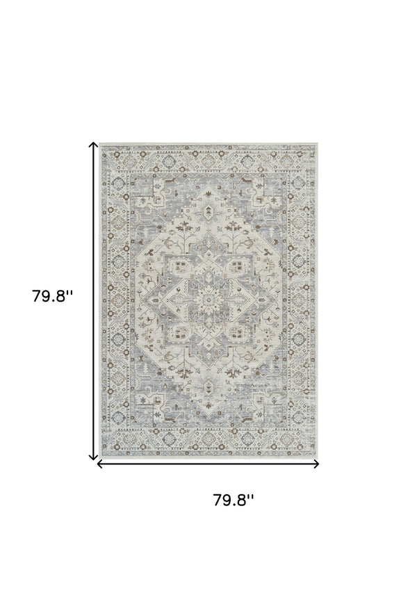 Homeroots 7' X 10' Gray And Beige Oriental Distressed Area Rug  Polypropylene 558874