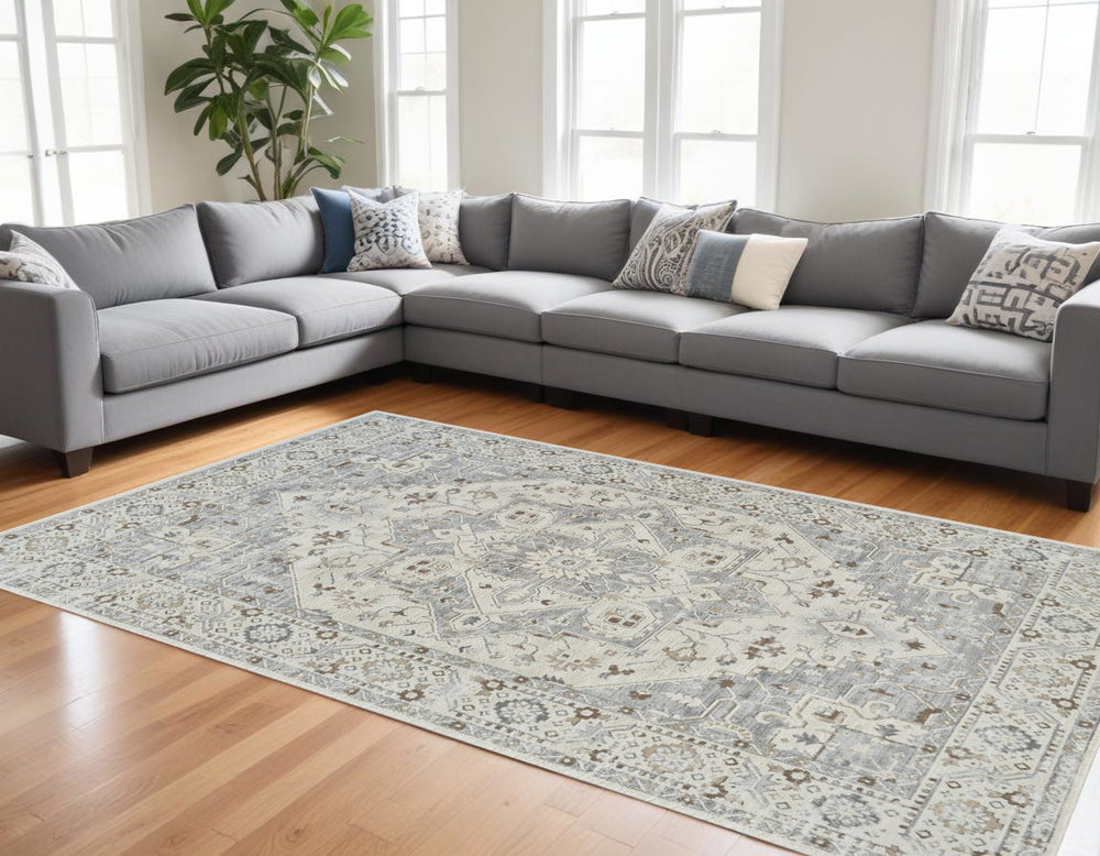 Homeroots 7' X 10' Gray And Beige Oriental Distressed Area Rug  Polypropylene 558874