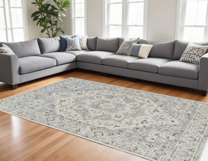 Homeroots 7' X 10' Gray And Beige Oriental Distressed Area Rug  Polypropylene 558874