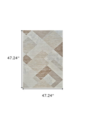HomeRoots 4' Beige and Brown Abstract Distressed Area Rug - Modern Elegance for Living Spaces, Easy Care & Durable 4' X 6' 558876