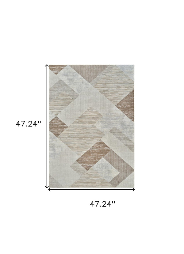 HomeRoots 4' Beige and Brown Abstract Distressed Area Rug - Modern Elegance for Living Spaces, Easy Care & Durable 4' X 6' 558876