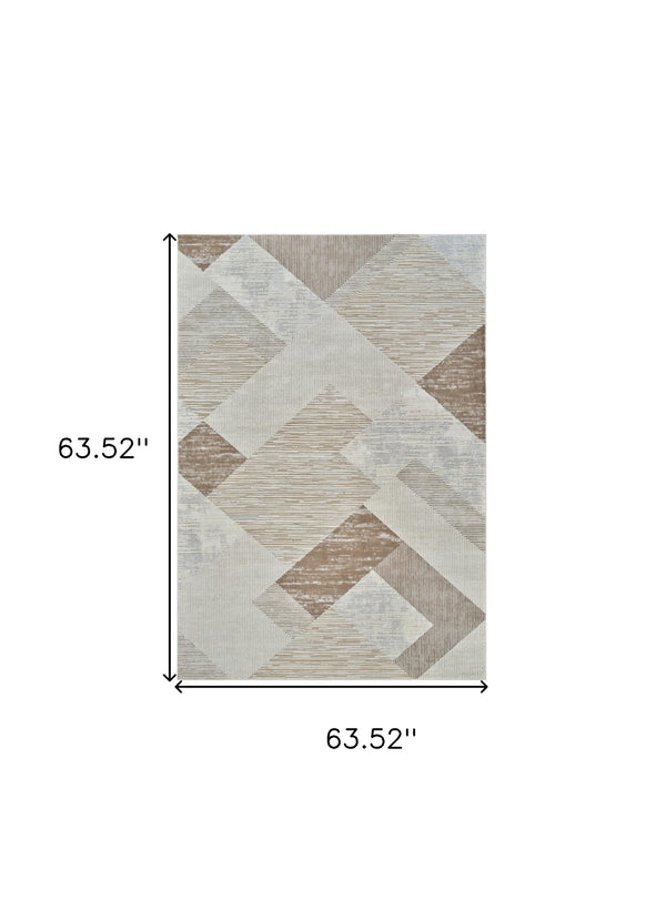 Homeroots 5' X 8' Beige And Brown Abstract Distressed Area Rug  Polypropylene 558877