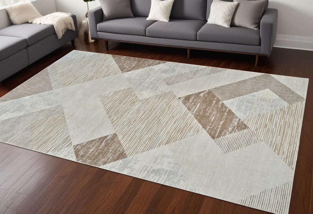 Homeroots 8' X 11' Beige And Brown Abstract Distressed Area Rug  Polypropylene 558879