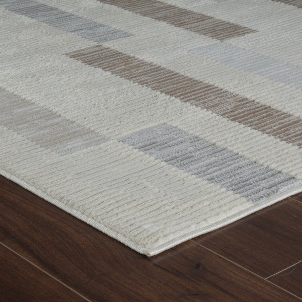 HomeRoots 4' Versatile Beige and Brown Abstract Area Rug - Stylish, Low-Maintenance Design for Any Space 5' X 8' 558881