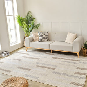 HomeRoots 4' Versatile Beige and Brown Abstract Area Rug - Stylish, Low-Maintenance Design for Any Space 8' X 11' 558883