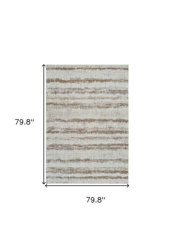 HomeRoots 4' Abstract Beige and Brown Non-Skid Area Rug - Modern, Stain-Resistant Design for Any Room 7' X 10' 558890