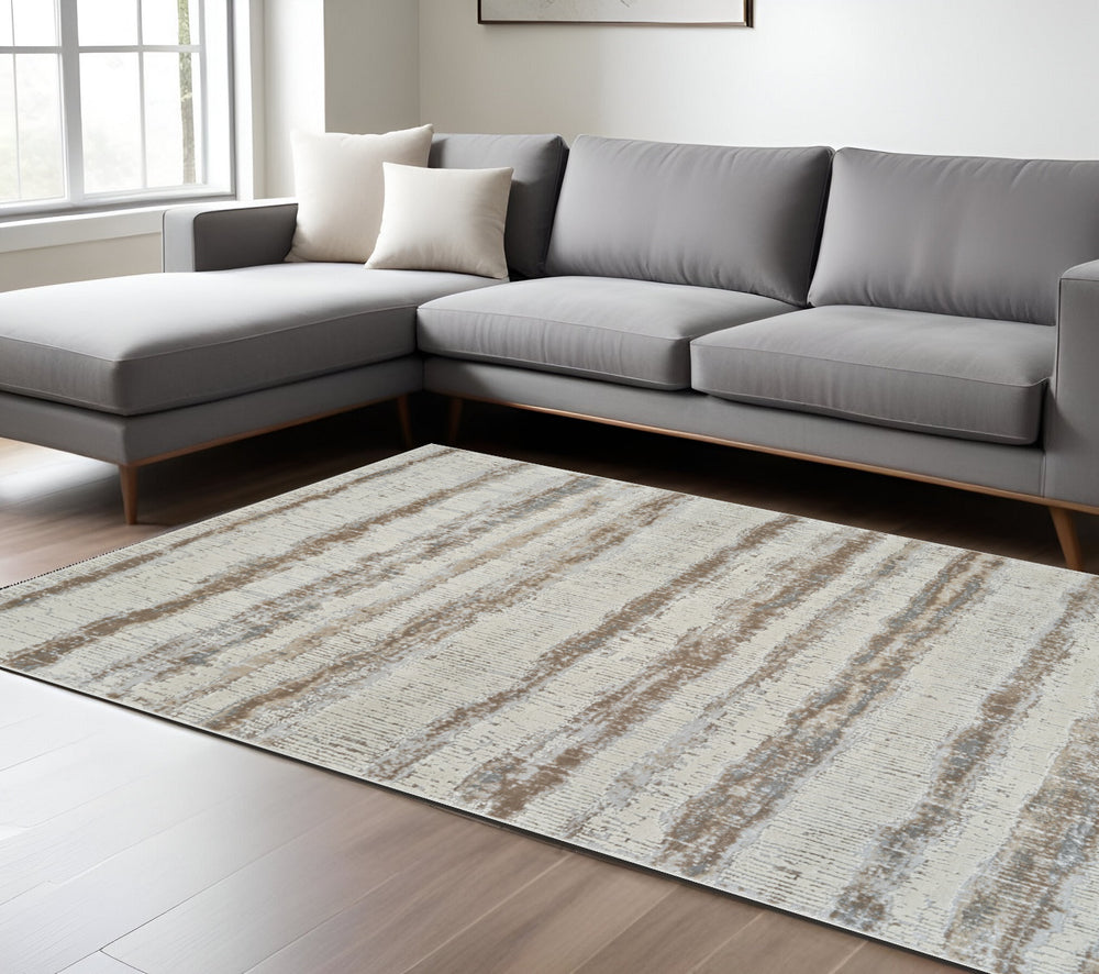 Homeroots 8' X 11' Beige And Brown Abstract Non Skid Area Rug  Polypropylene 558891