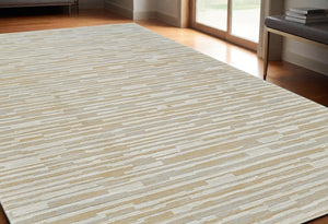 HomeRoots 4' Beige and Brown Abstract Distressed Area Rug - Modern, Stain-Resistant Design for Any Space 5' X 8' 558893