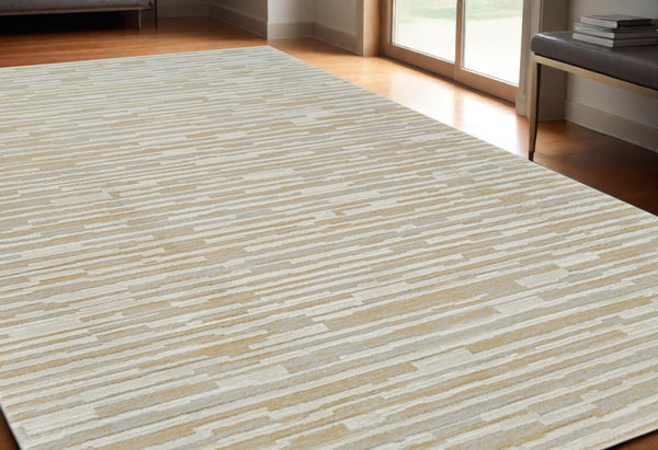HomeRoots 4' Beige and Brown Abstract Distressed Area Rug - Modern, Stain-Resistant Design for Any Space 5' X 8' 558893