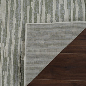 HomeRoots 4' Abstract Distressed Area Rug in Beige and Green - Versatile, Soft, Durable for Modern Homes 4' X 6' 558896