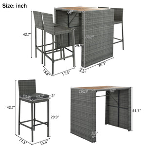 English Elm <old Sku Fg201216aae> Acacia Wood Top Outdoor Wicker Bar Set with Cushioned Seating N704G201216E