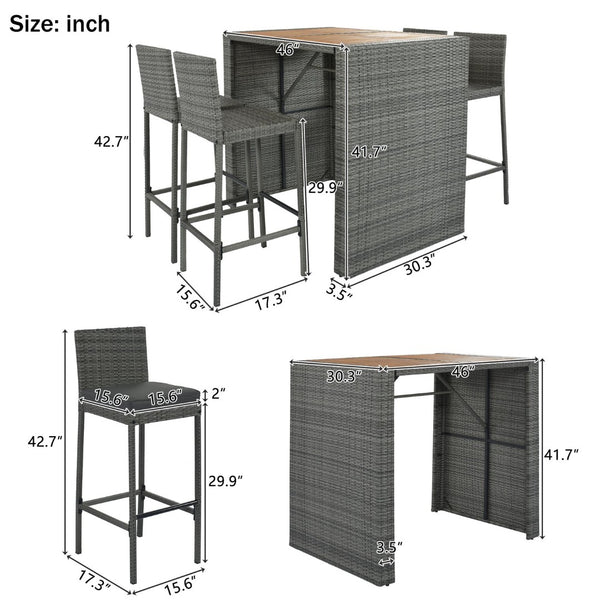 English Elm <old Sku Fg201216aae> Acacia Wood Top Outdoor Wicker Bar Set with Cushioned Seating N704G201216E