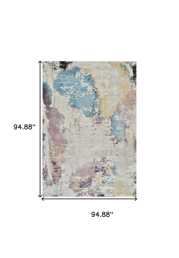 Homeroots 8' X 11' Beige And Blue Abstract Distressed Area Rug  Polypropylene 558903