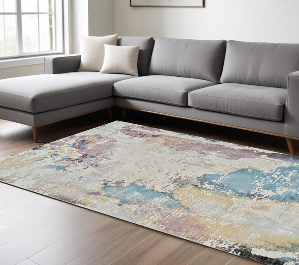 Homeroots 8' X 11' Beige And Blue Abstract Distressed Area Rug  Polypropylene 558903