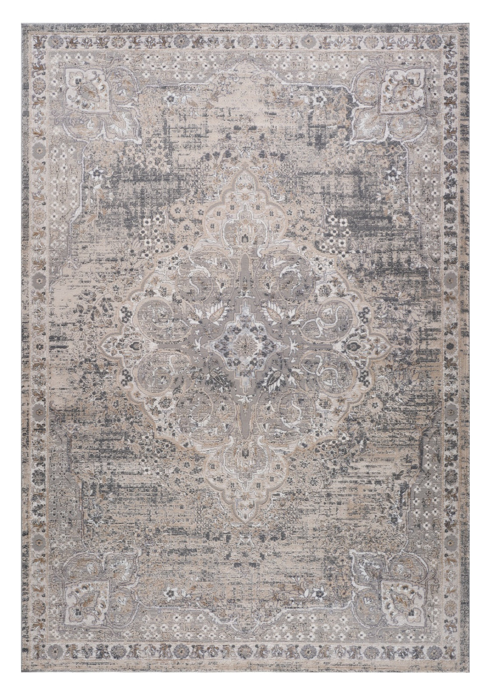 Homeroots 4' X 6' Gray And Beige Oriental Distressed Area Rug  Polyester 558904