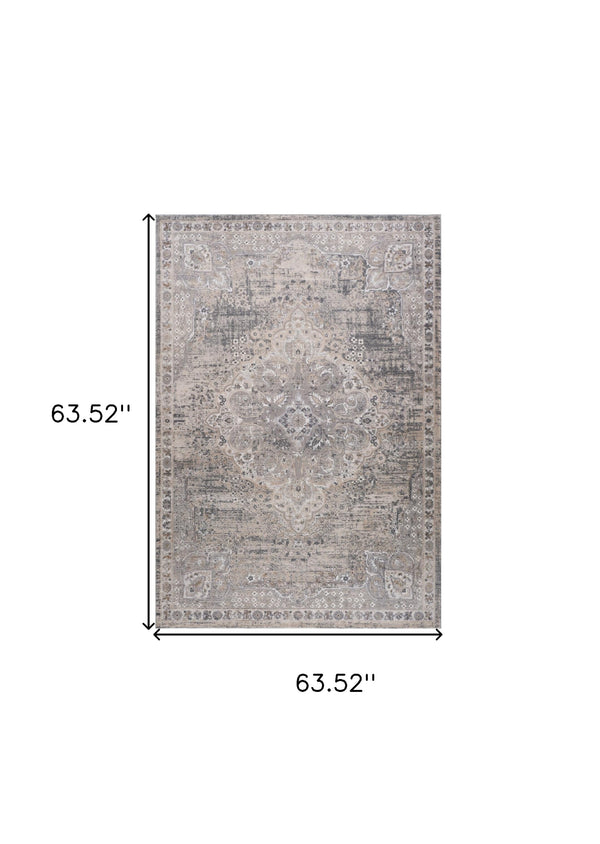 Homeroots 5' X 8' Gray And Beige Oriental Distressed Area Rug  Polyester 558905