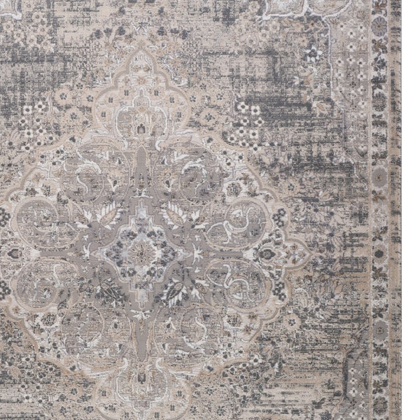 Homeroots 5' X 8' Gray And Beige Oriental Distressed Area Rug  Polyester 558905