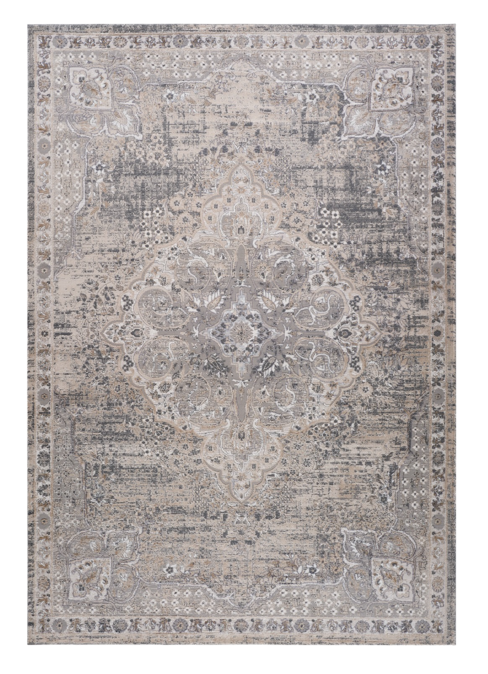 Homeroots 7' X 10' Gray And Beige Oriental Distressed Area Rug  Polyester 558906