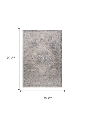 Homeroots 7' X 10' Gray And Beige Oriental Distressed Area Rug  Polyester 558906