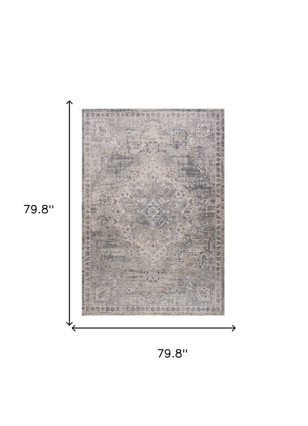 Homeroots 7' X 10' Gray And Beige Oriental Distressed Area Rug  Polyester 558906