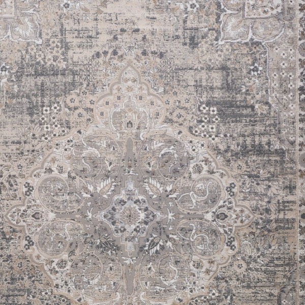Homeroots 8' X 11' Gray And Beige Oriental Distressed Area Rug  Polyester 558907