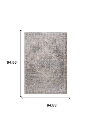 Homeroots 8' X 11' Gray And Beige Oriental Distressed Area Rug  Polyester 558907