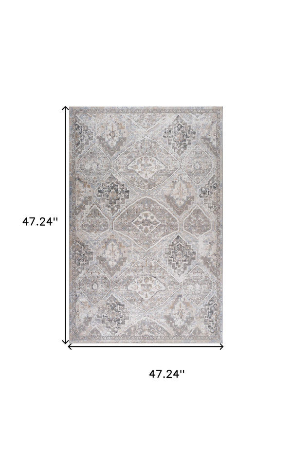 Homeroots 4' X 6' Blue And Gray Oriental Distressed Area Rug  Polyester 558908