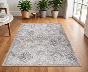 Homeroots 4' X 6' Blue And Gray Oriental Distressed Area Rug  Polyester 558908