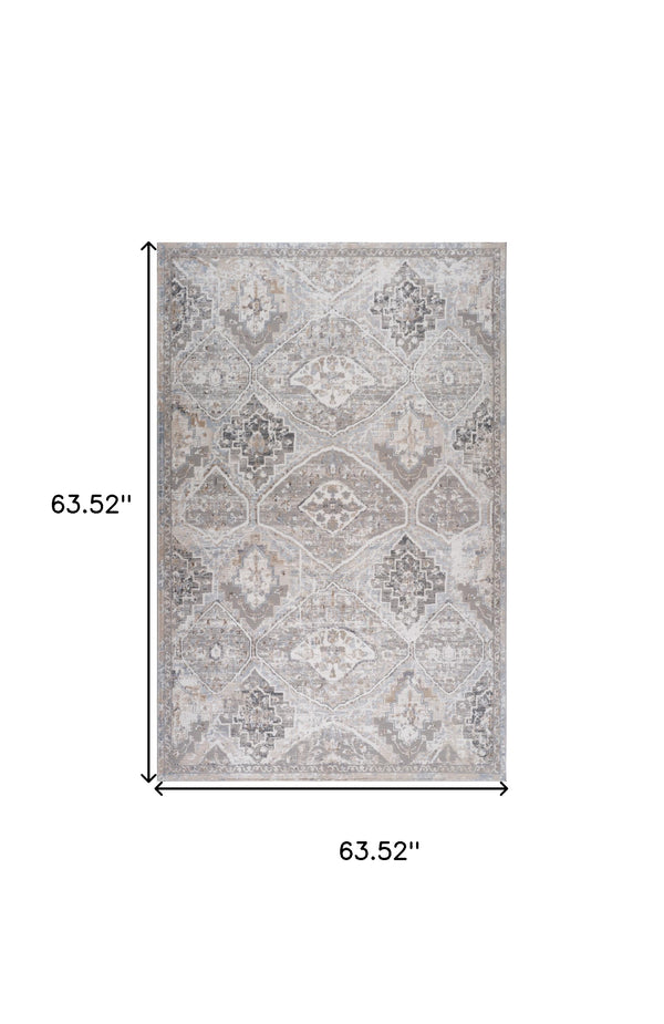 Homeroots 5' X 8' Blue And Gray Oriental Distressed Area Rug  Polyester 558909