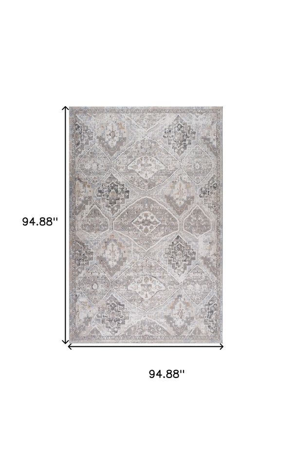 Homeroots 8' X 11' Blue And Gray Oriental Distressed Area Rug  Polyester 558911