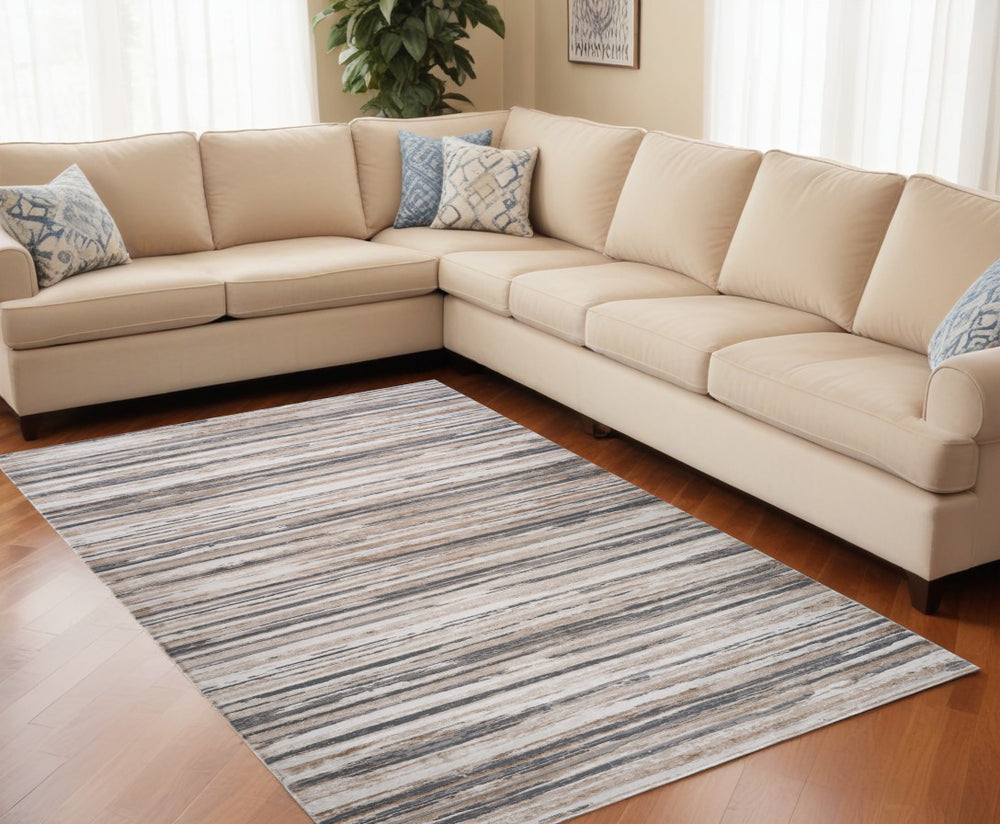 Homeroots 5' X 8' Beige And Gray Abstract Distressed Area Rug  Polyester 558913