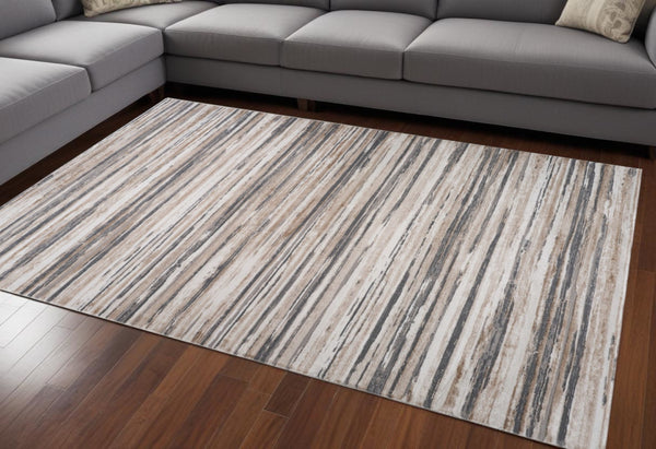 HomeRoots 5' Beige and Gray Abstract Distressed Area Rug – Modern, Durable Design for Stylish Living Spaces 7' X 10' 558914