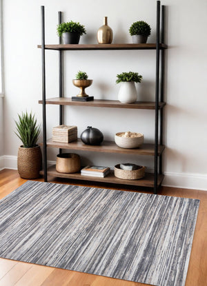 Homeroots 4' X 6' Blue And Gray Abstract Distressed Area Rug  Polyester 558916