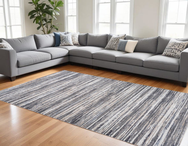 HomeRoots 5' Blue and Gray Abstract Distressed Area Rug - Modern Artistry for Stylish, Durable Living Spaces 8' X 11' 558919